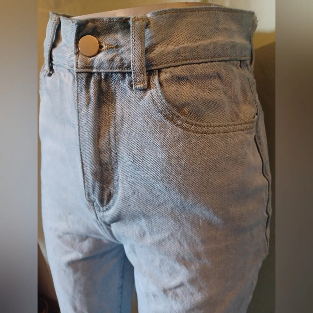 Aoioi Straight High Waist Light Blue Jeans - Picture 6 of 8